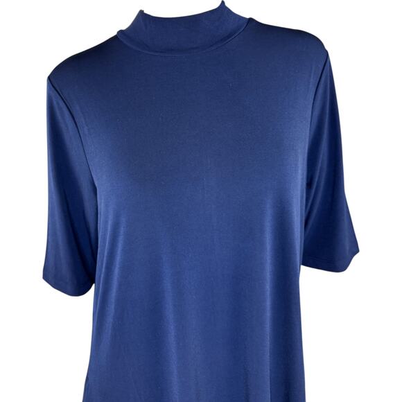 Susan Graver Liquid Knit Mock-Neck Elbow-Sleeve Dress Navy Large - Picture 5 of 16